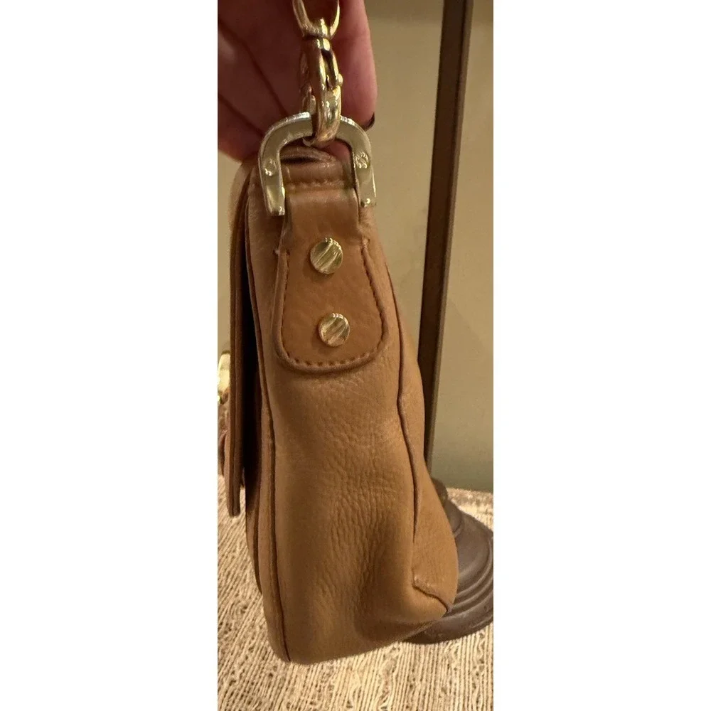 TORY BURCH Amanda British Tan Leather Crossbody Bag with Detachable Chain Strap - Picture 11 of 16